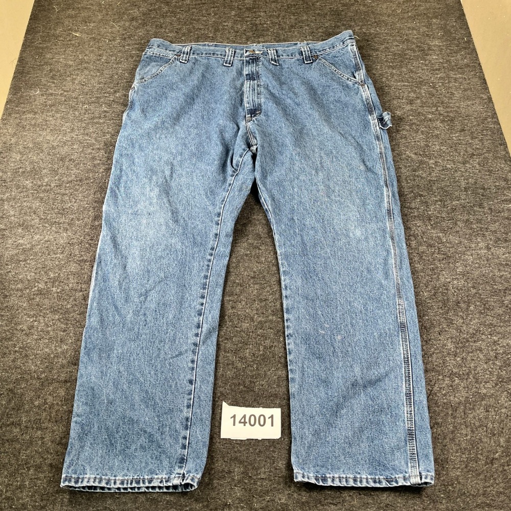 Wrangler Carpenter Jeans Mens 44x32 Blue Denim Cotton Utility Pockets Workwear